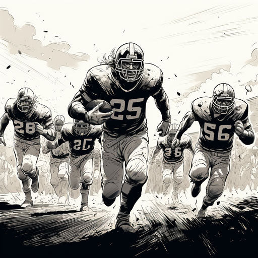 Football players running on the field for the touchdown, in the style of meticulous inking, rtx on, commission for