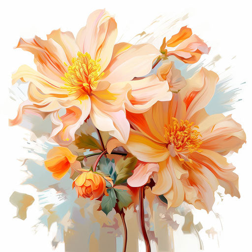 Flower illustration in the style of oil painting, on white background