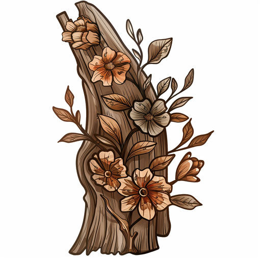 Rustic flat tattoo sketch for a girly tattoo with wood grain texture
