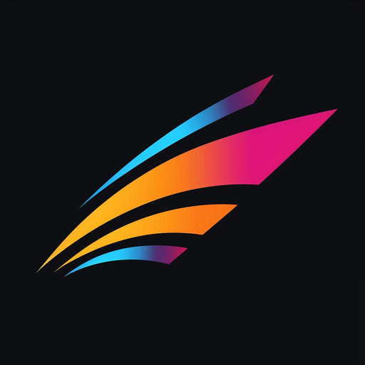 Dynamic logo design with sharp lines and bold colors, on a black background