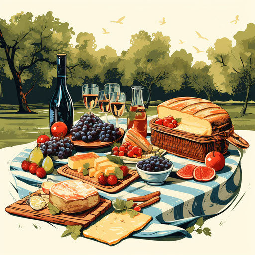 Picnic clipart in the style of Chiaroscuro Art, on white background