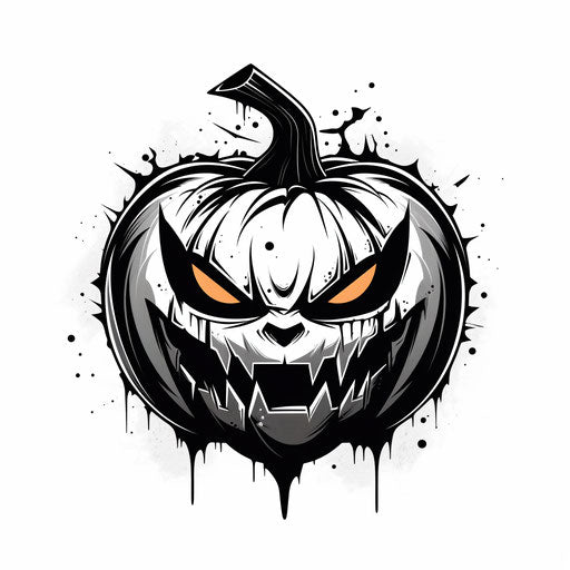 Black and white pumpkin drawing on white background