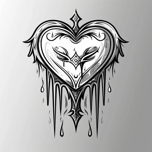 Stylized crying heart with tribal designs and sharp edges