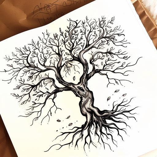 Tree of life tattoo with roots and branches, growth and connection