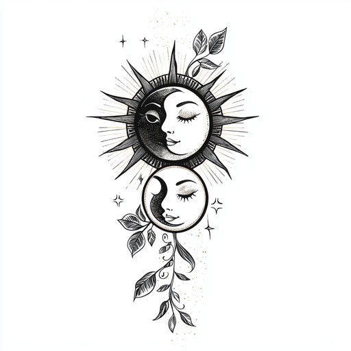 Sun and moon yin-yang upper arm tattoo for women
