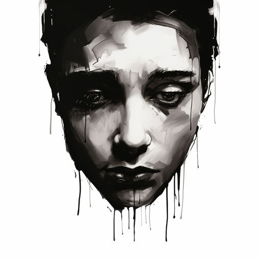 Sad Face Clipart in the Style of Chiaroscuro Art, on White Background