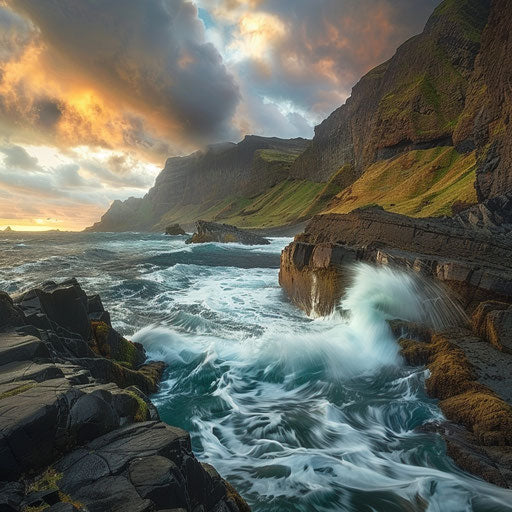 Steep cliff and crashing waves