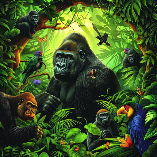 Harmony between gorillas and other jungle animals