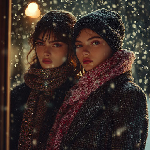 Winter fashion scene with stylish coats and scarves