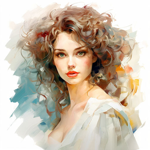 Beauty illustration in the style of oil painting, on white background