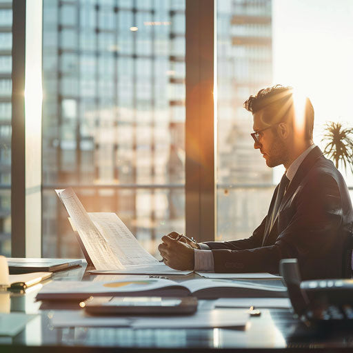 Reviewing financial reports in a sleek office