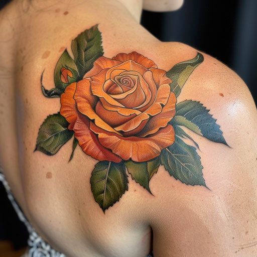 Realism tattoos of a delicate rose on the shoulder