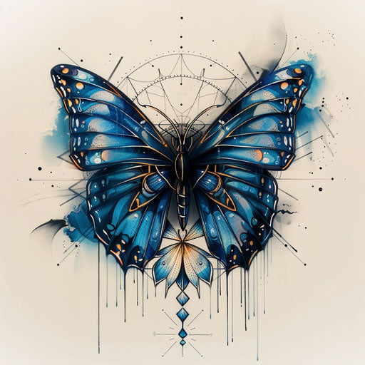 Modern flat tattoo sketch of a blue butterfly