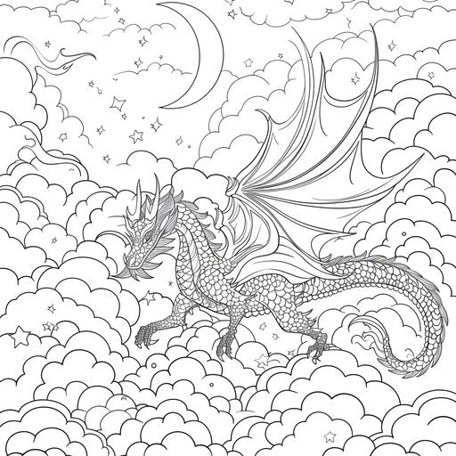Dragon flying through the clouds