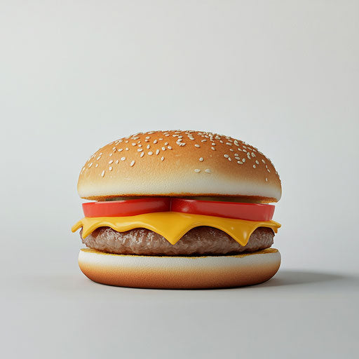 3D hamburger on flat white background, isolated clipart