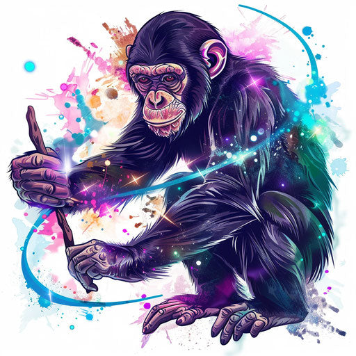 Monkey with magic wand, magical tattoo design on white background