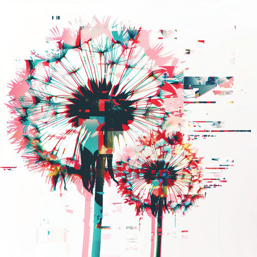 Dandelion tattoo inspired by digital glitch art