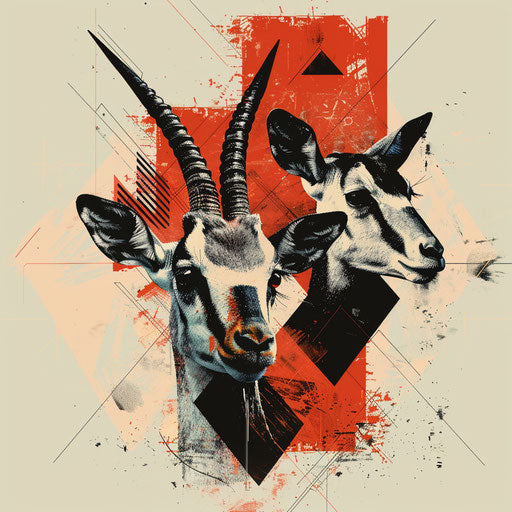 Abstract geometric shapes merging with gazelles