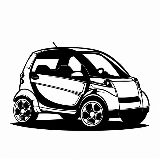 Sketch of compact city car in black and white
