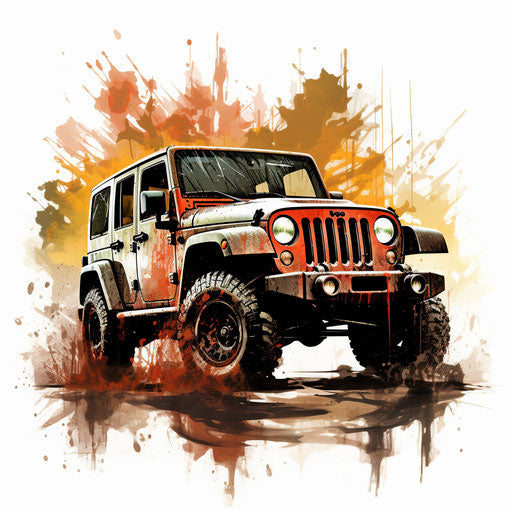 Jeep illustration in Oil painting style on white background