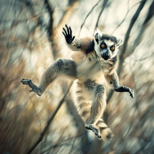 Lemur leaping among branches, dynamic capture