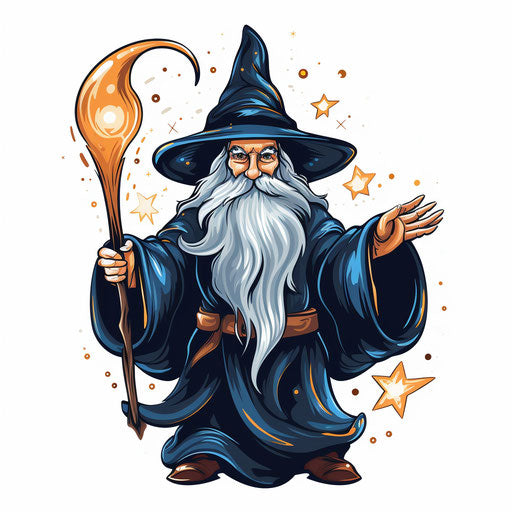 Minimalist wizard illustration on white background