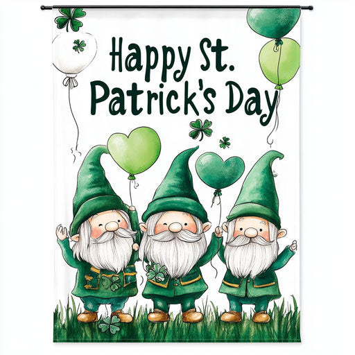 Three cute gnomes with St. Patrick's symbols