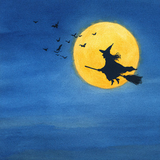 Luminous Moon and Witch in Halloween Twilight
