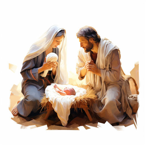 Nativity clipart in the style of Oil painting, on a white background