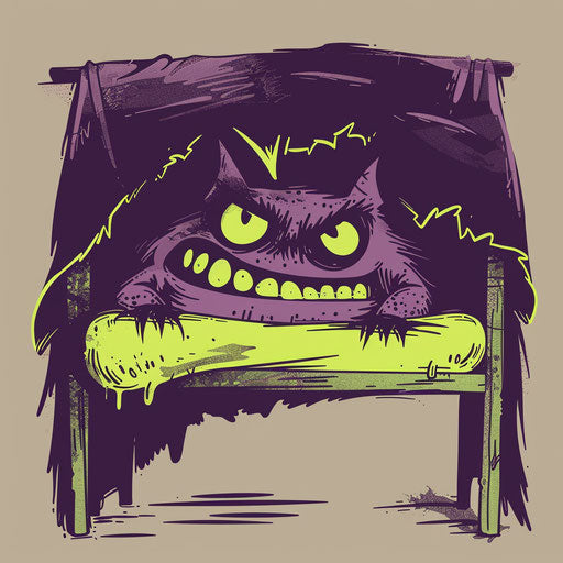 Playful flat tattoo sketch of a monster under the bed