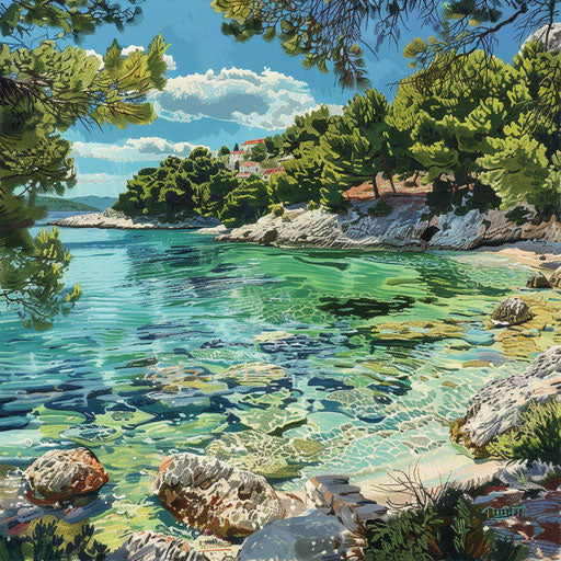 Hvar Beach with clear waters and lush greenery