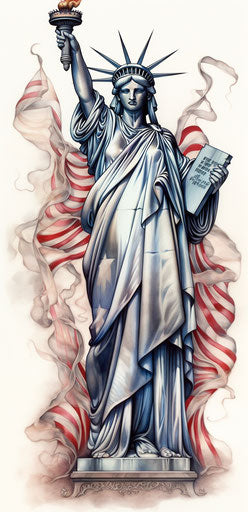 Freedom holds American flag: tattoo style