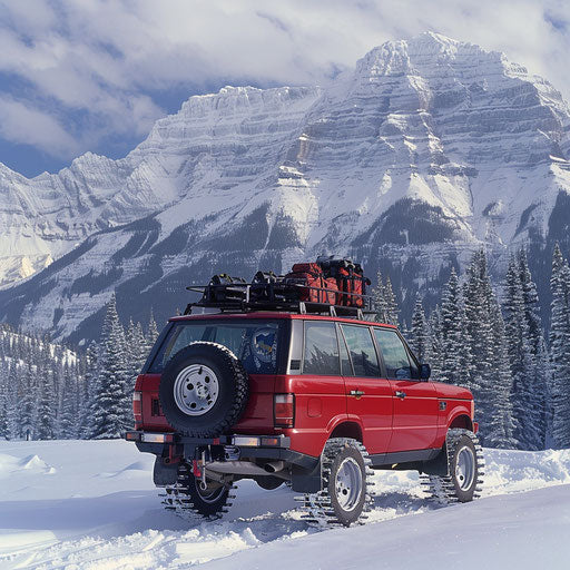 Off-road vehicle with tracks in the snow