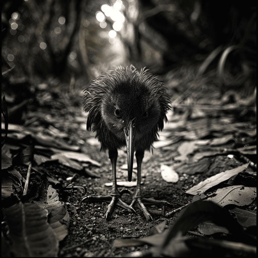 Kiwi bird's slender legs and sharp claws on the forest