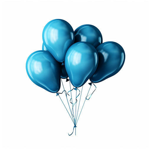 Blue balloons in png in the style of Chiaroscuro Art, on white background