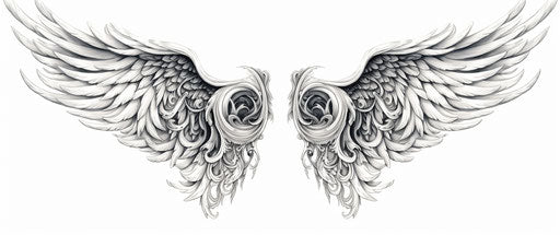 Tattoo wings drawing, angelic style photo, symbolic elements