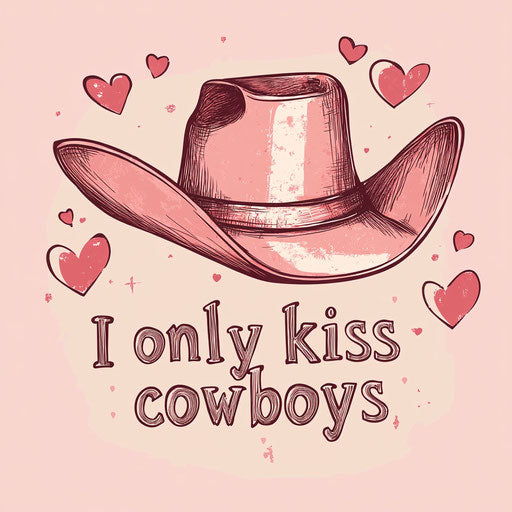 Cute cowboy hat with hearts and retro text