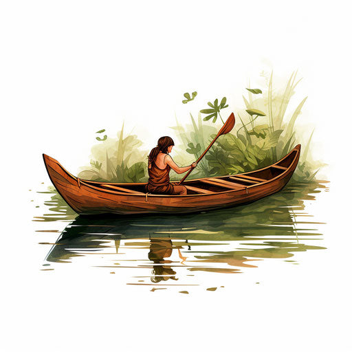Canoe illustration in the style of Chiaroscuro Art, on white background