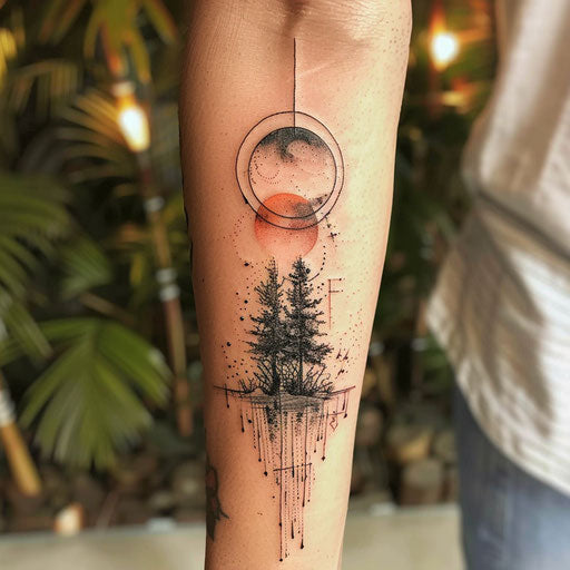 Elegant flat tattoo sketch of a sunset gradient