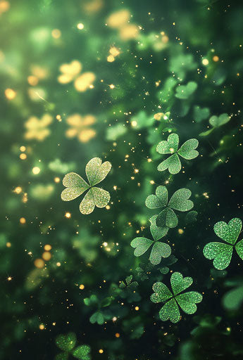 St. Patrick's Day background with shamrocks and glitter
