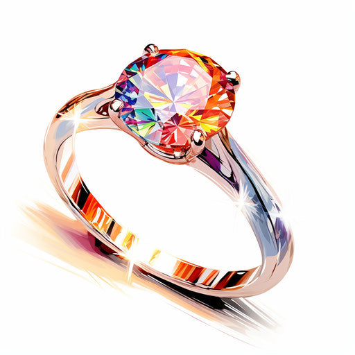 Engagement ring clipart in Impressionistic Art style, on white background