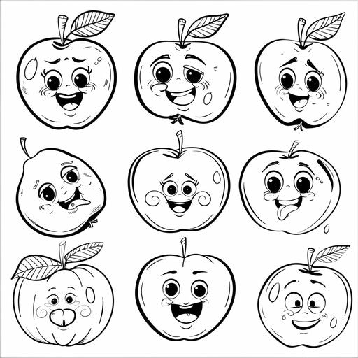 Cartoon apples with happy faces and playful expressions