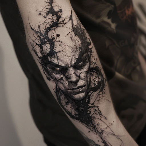 Men's tattoo with a dark sorcerer