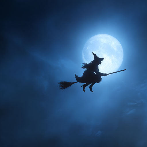 Witch Silhouette Flying Under the Full Moon
