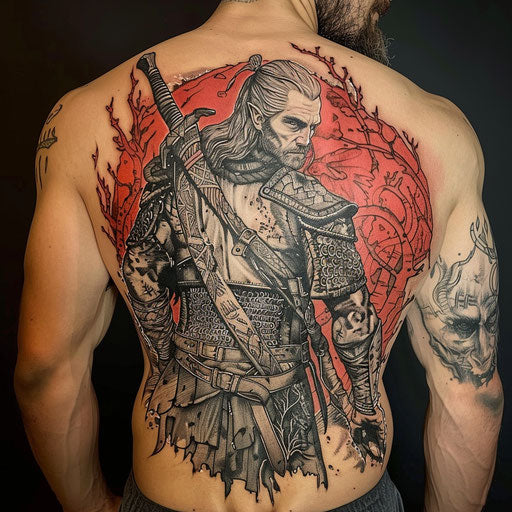 Epic fantasy red tattoos, in the style of Peter Jackson