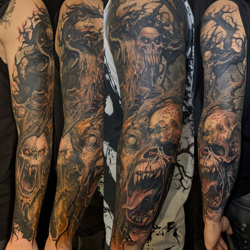 Twisted and eerie creatures sleeve tattoo
