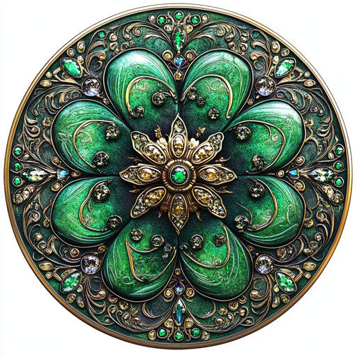 Leprechaun hat on emerald clover with gold and jewels