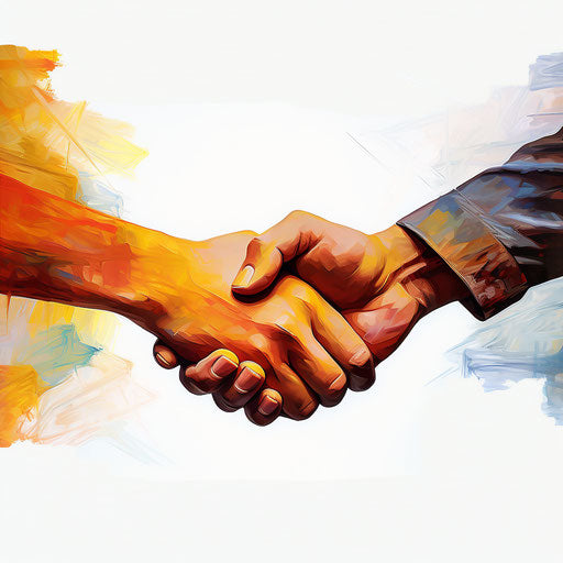 Oil painting of handshake on white background