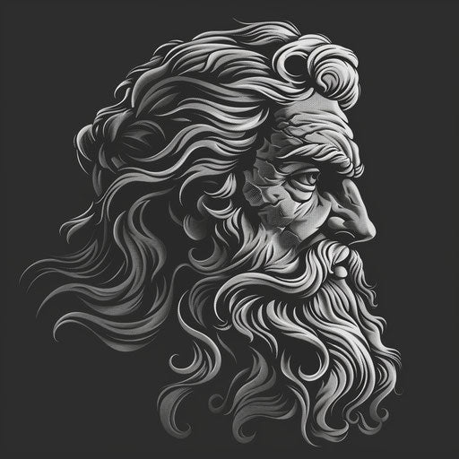 Realistic illustration of Zeus on dark background emphasizing dramatic contrast