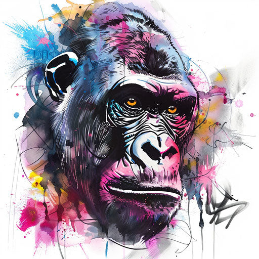 Graffiti style gorilla tattoo art, bold lines, vibrant colors